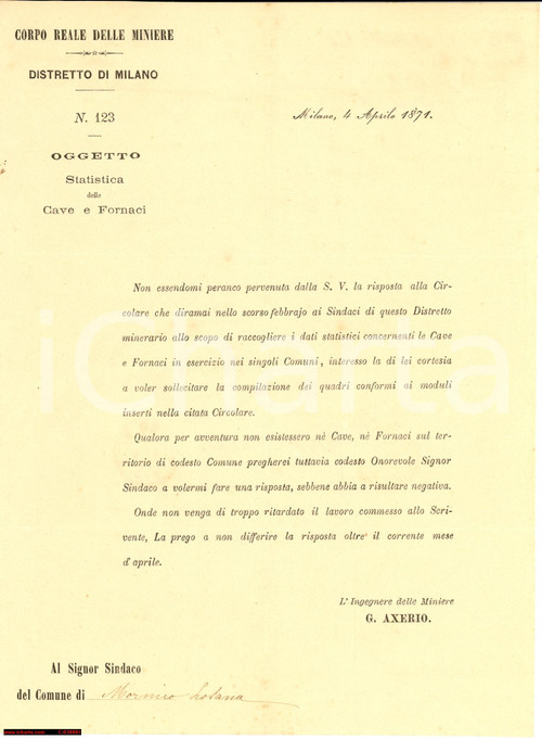 1871 Corpo Reale delle Miniere, Giuseppe Axerio VG 1871 Corpo Reale delle Miniere, Giuseppe Axerio VG